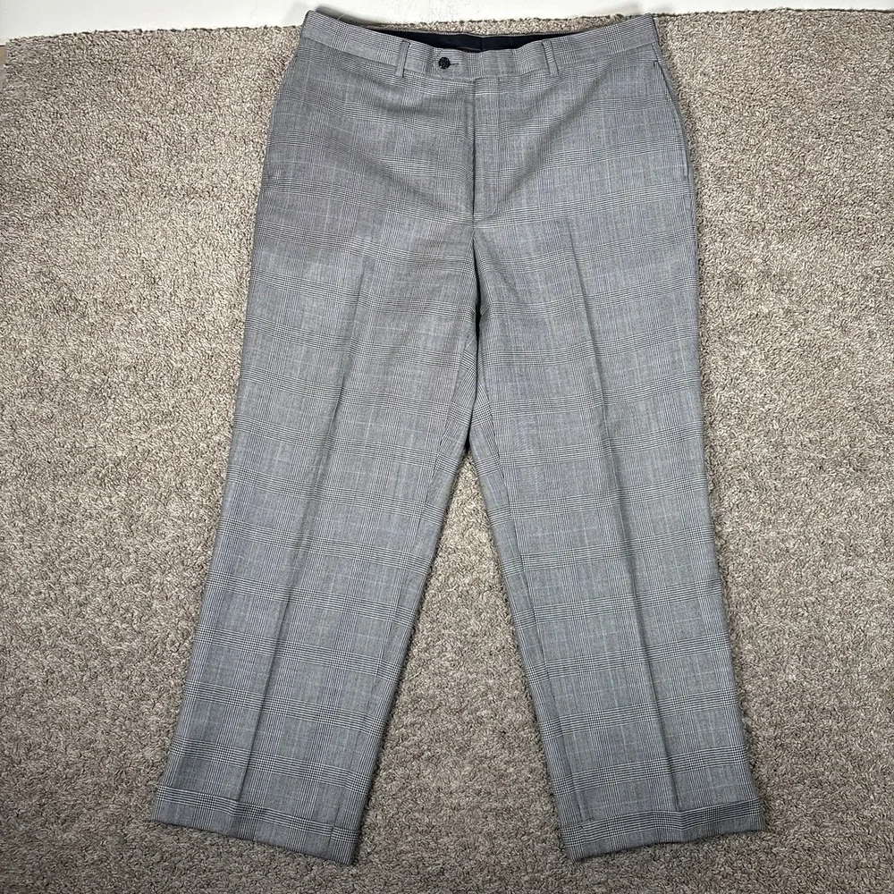 Jos A Bank 43R 36x28 Gray Glen Plaid 2pc Pant Suit Flannel Wool Pleated